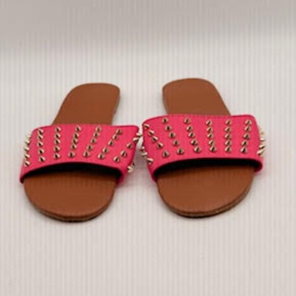 Hot Pink Studded Slide Sandals Flat Slip-On Women’s Size 7 - Picture 2 of 7